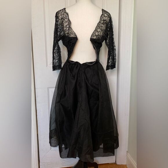 1950s Dior Style Vintage Black Lace Dress - Picture 7 of 13